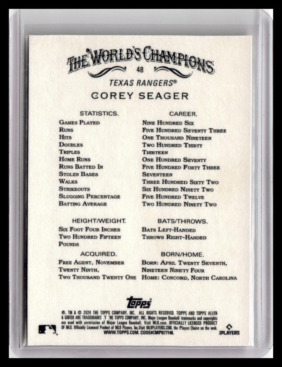 2024 Topps Allen & Ginter #48 Corey Seager