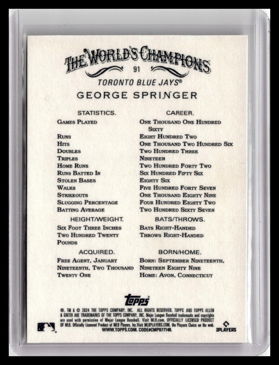 2024 Topps Allen & Ginter #91 George Springer