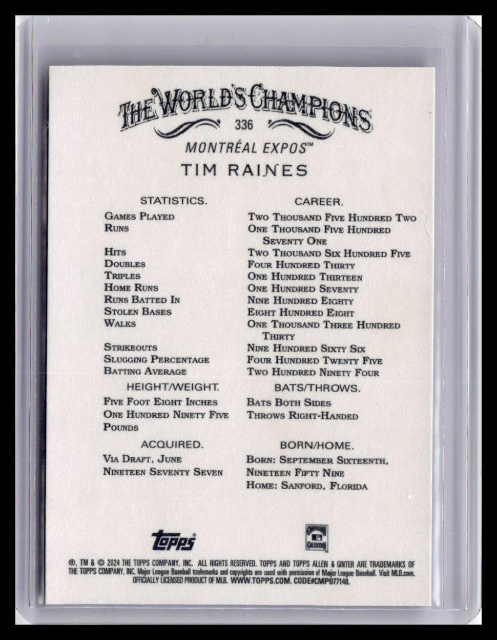 2024 Topps Allen & Ginter #336 Tim Raines