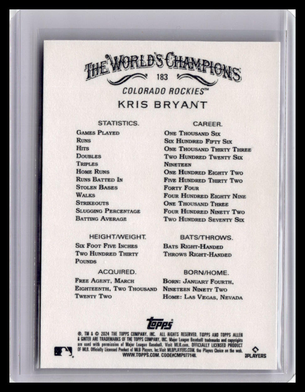 2024 Topps Allen & Ginter #183 Kris Bryant