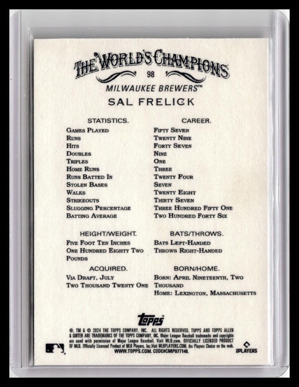 2024 Topps Allen & Ginter #98 Sal Frelick