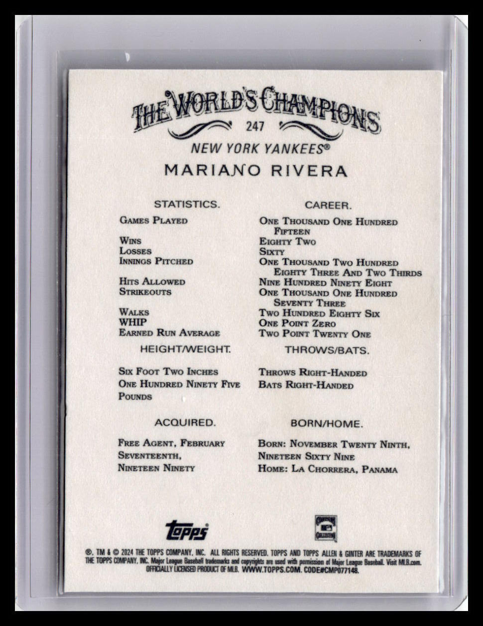2024 Topps Allen & Ginter #247 Mariano Rivera