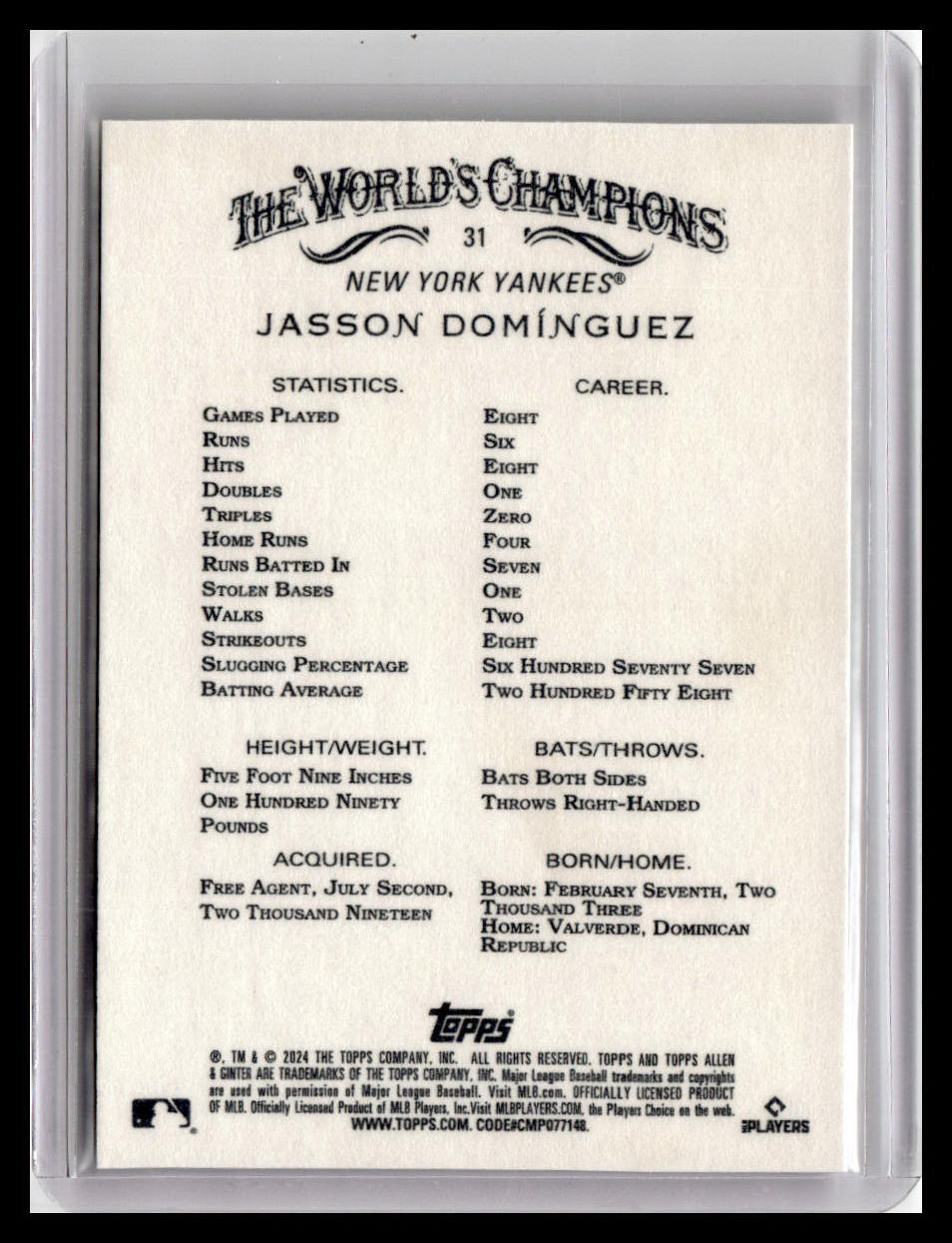 2024 Topps Allen & Ginter #31 Jasson Domínguez