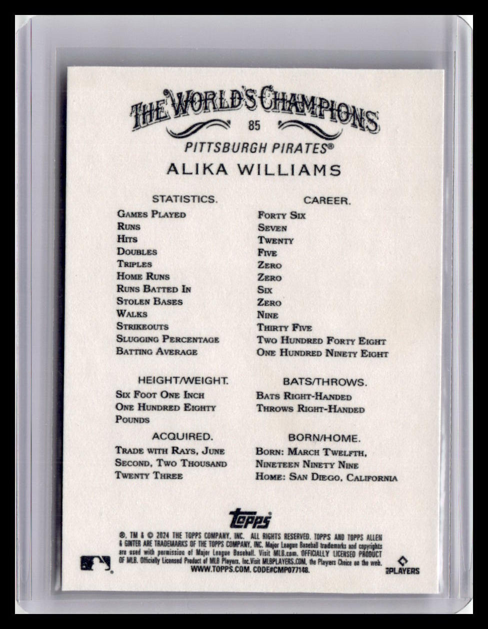 2024 Topps Allen & Ginter #85 Alika Williams
