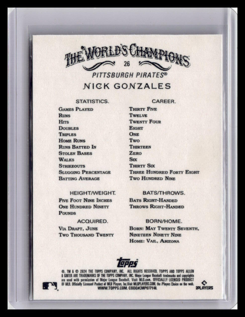 2024 Topps Allen & Ginter #26 Nick Gonzales