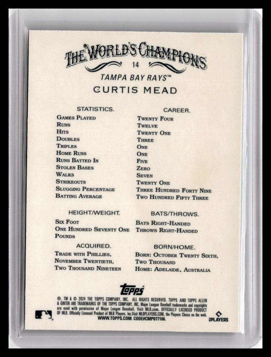 2024 Topps Allen & Ginter #14 Curtis Mead Chrome
