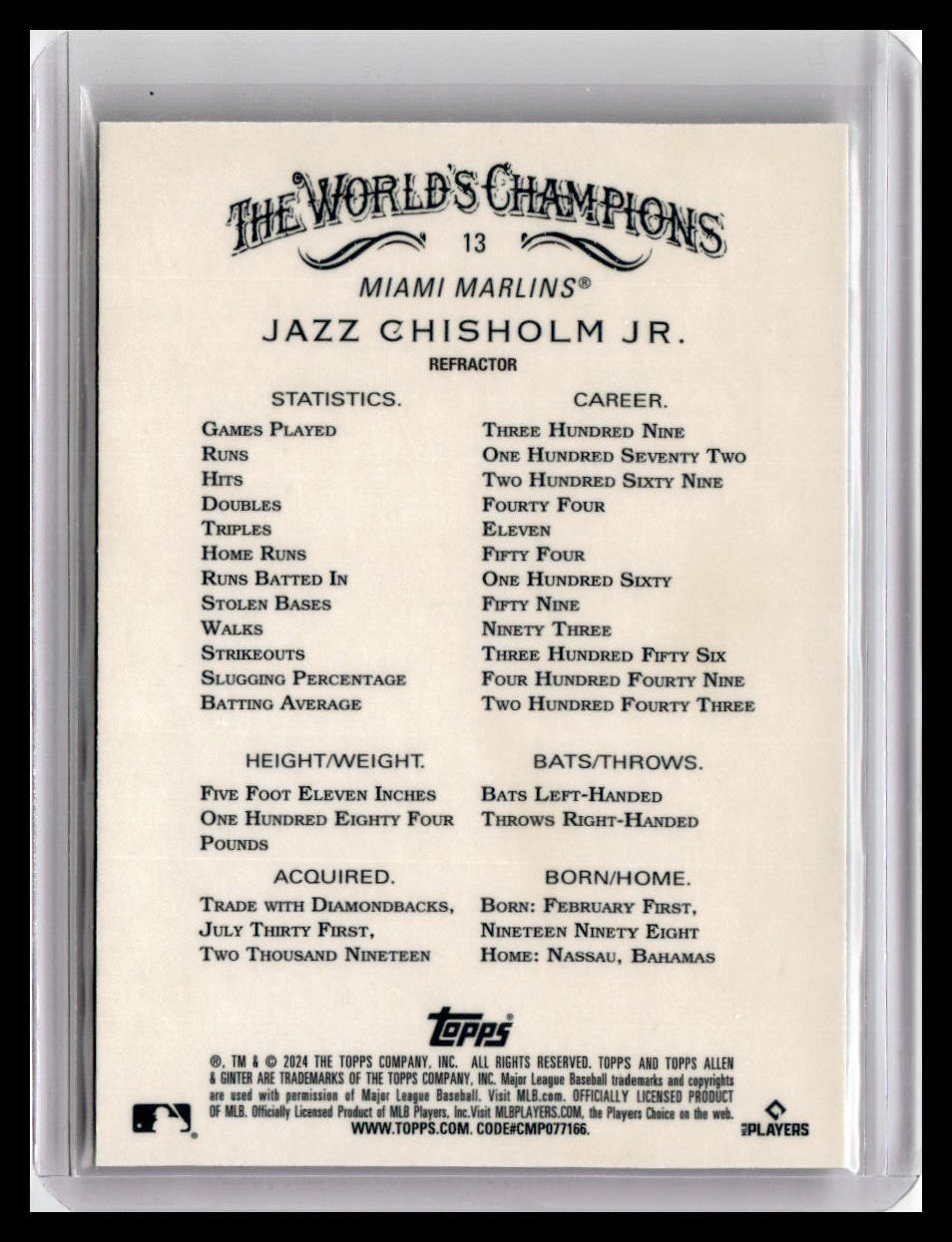 2024 Topps Allen & Ginter #13 Jazz Chisholm Jr. Chrome