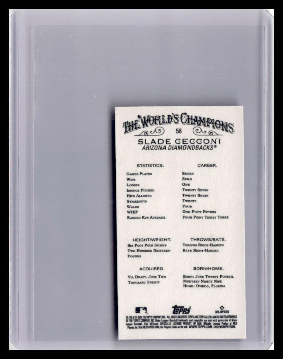 2024 Topps Allen & Ginter #58 Slade Cecconi Mini Black Border