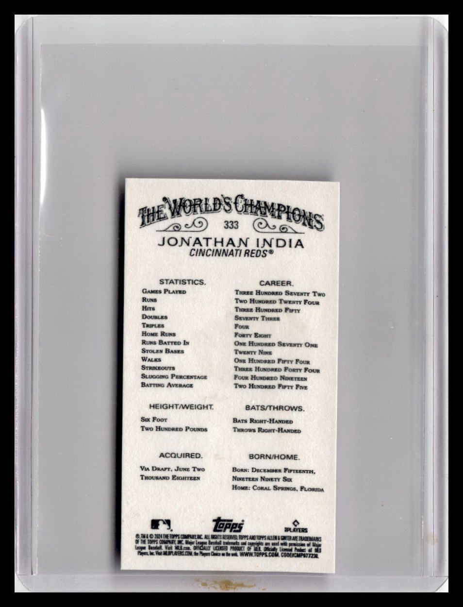 2024 Topps Allen & Ginter #333 Jonathan India Mini Black Border