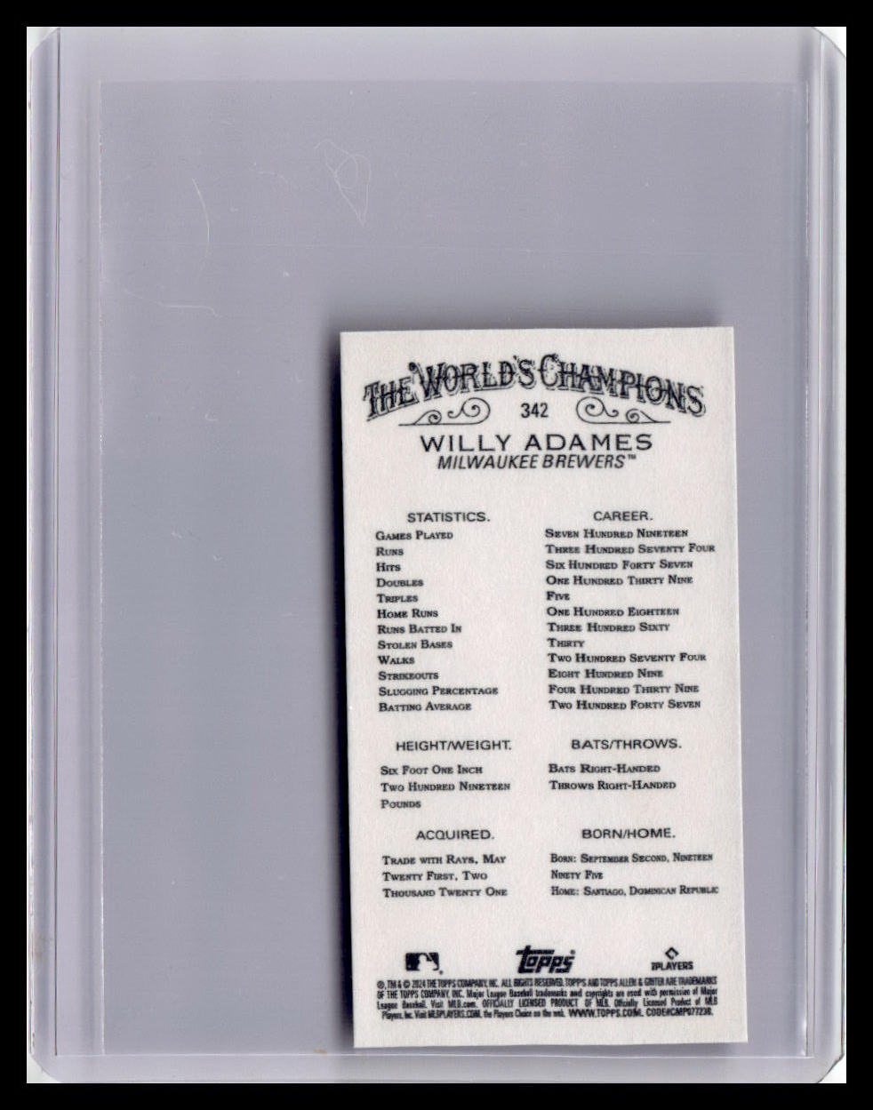 2024 Topps Allen & Ginter #342 Willy Adames Mini Gold Border