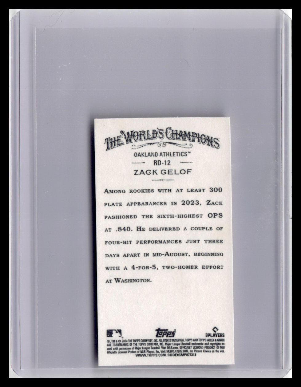 2024 Topps Allen & Ginter #RD-12 Zack Gelof Mini Rookie Design Variations