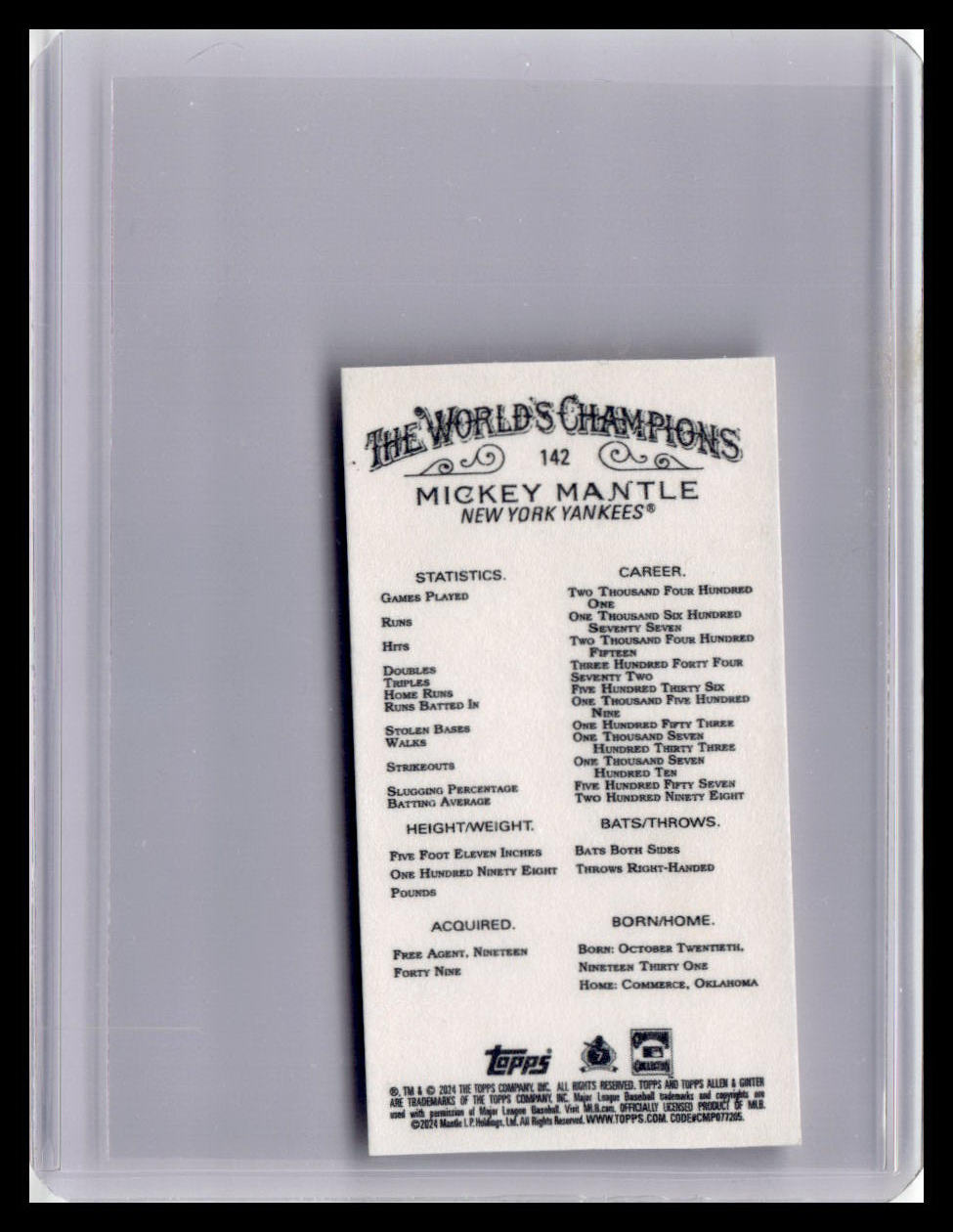 2024 Topps Allen & Ginter #142 Mickey Mantle Mini