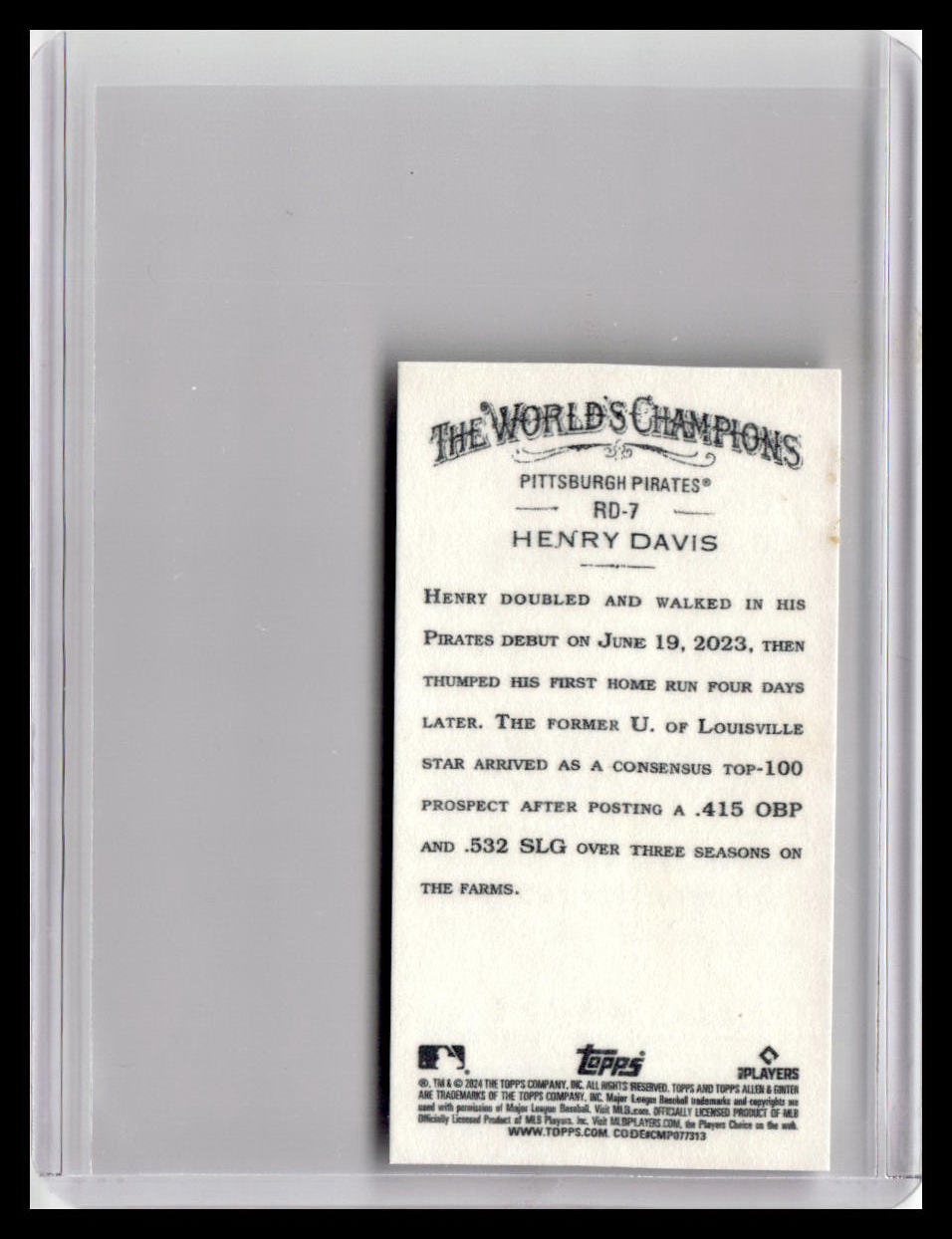 2024 Topps Allen & Ginter #RD-7 Henry Davis Mini Rookie Design Variations