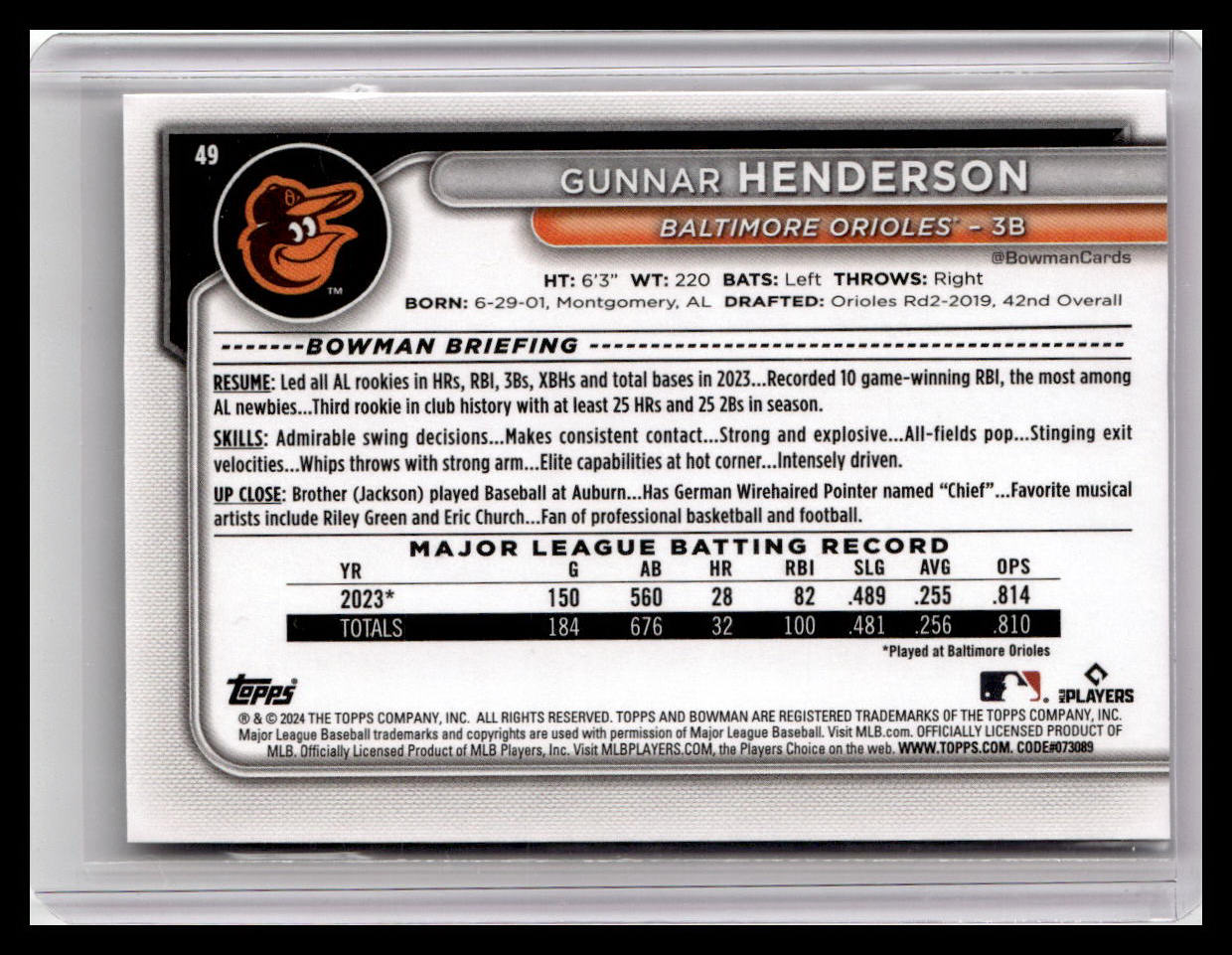 2024 Bowman #49 Gunnar Henderson