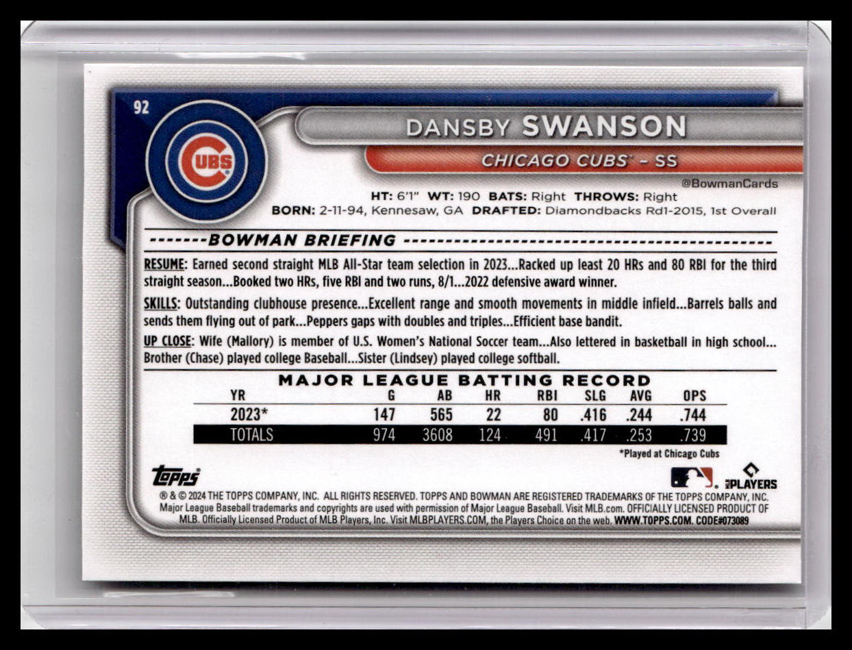 2024 Bowman #92 Dansby Swanson