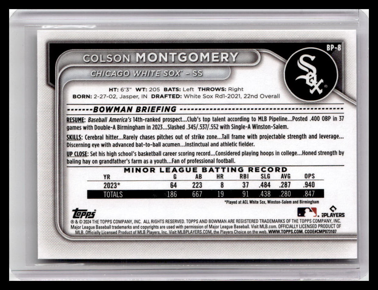 2024 Bowman #BP-8 Colson Montgomery Prospects