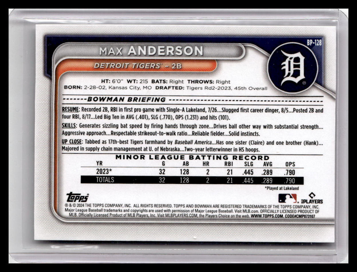 2024 Bowman #BP-128 Max Anderson Prospects