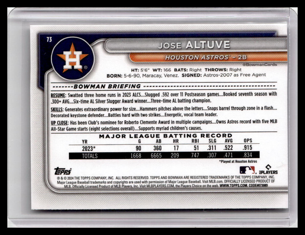 2024 Bowman #73 Jose Altuve