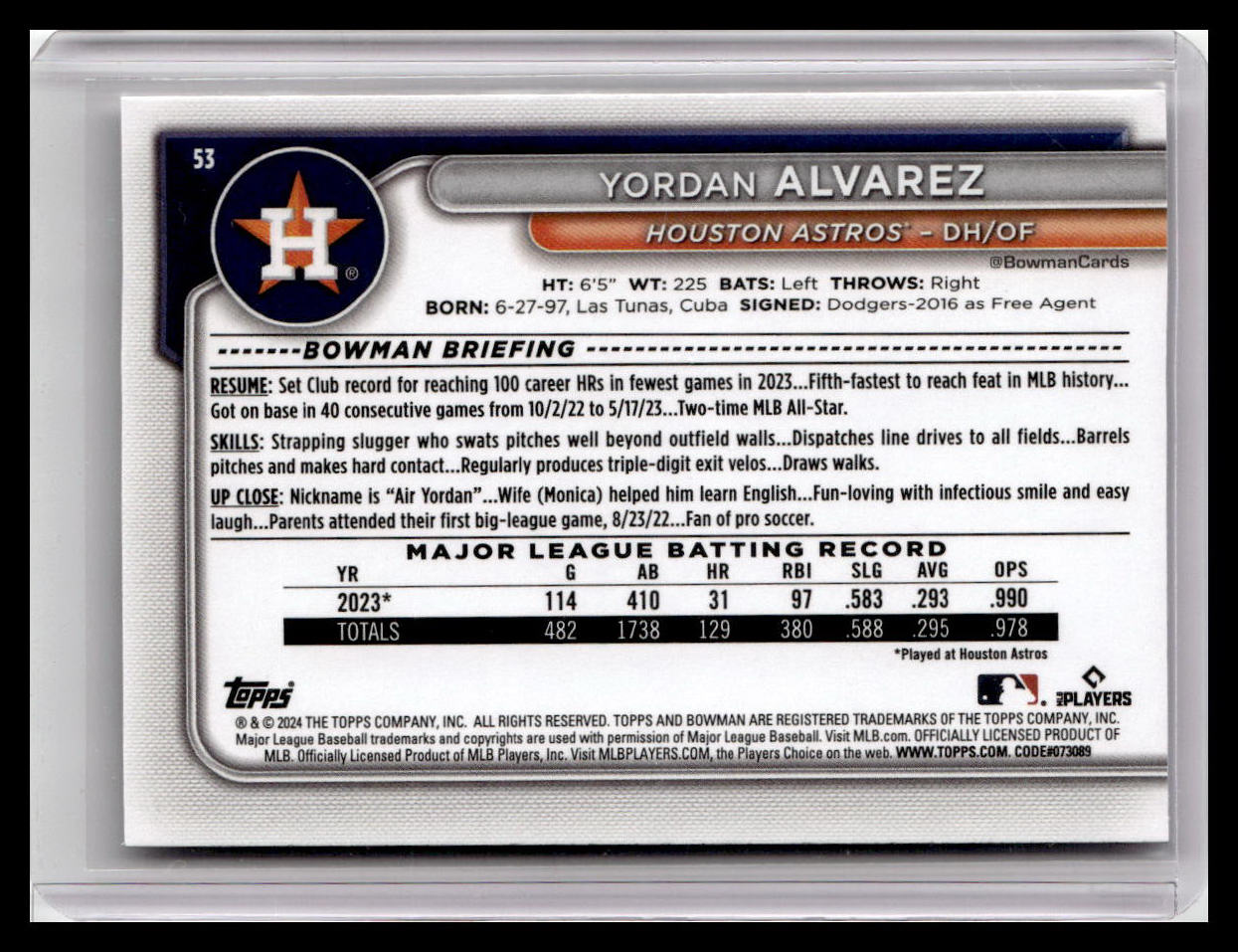 2024 Bowman #53 Yordan Alvarez