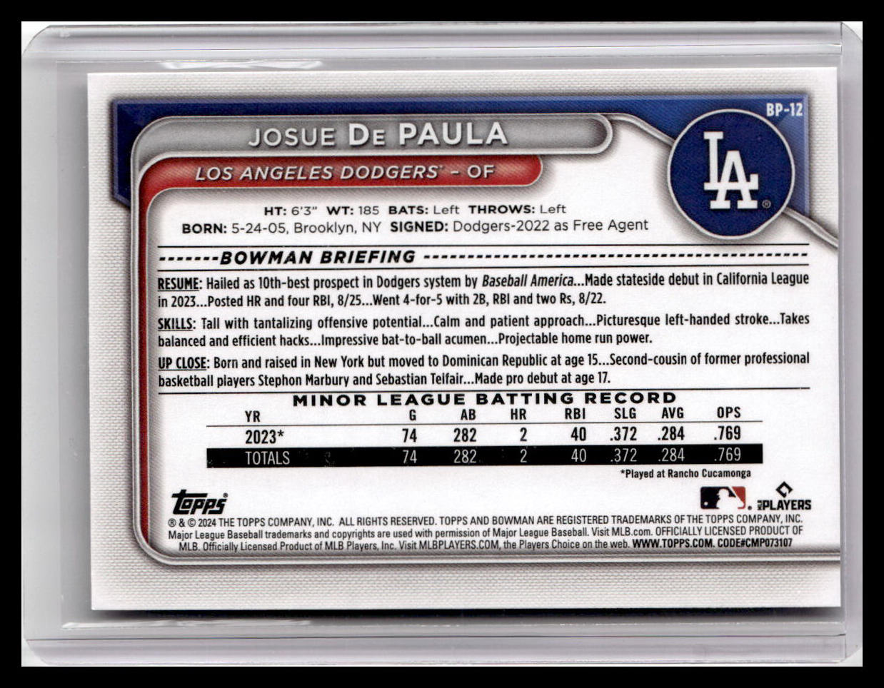 2024 Bowman #BP-12 Josue De Paula Prospects
