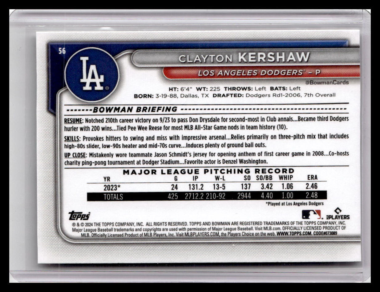 2024 Bowman #56 Clayton Kershaw