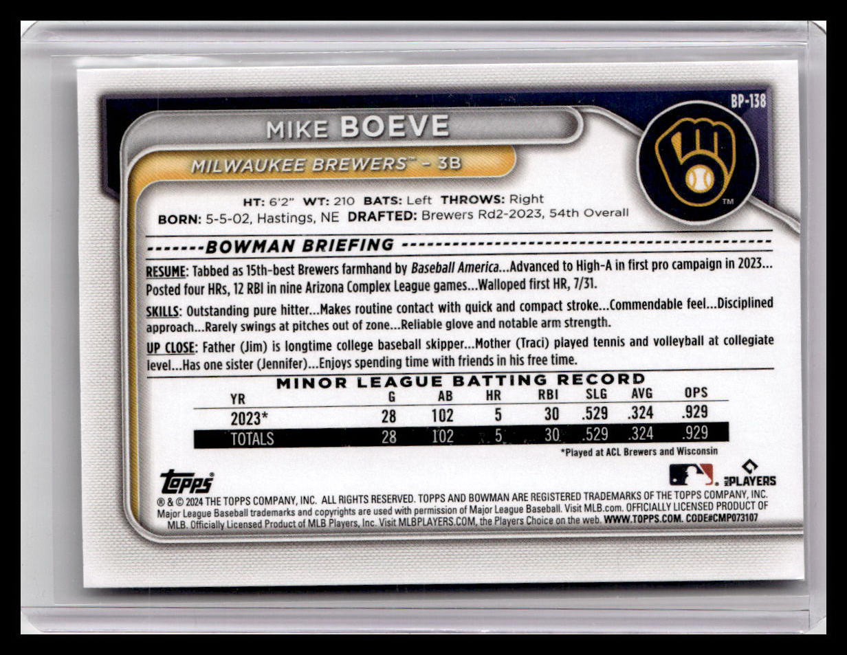 2024 Bowman #BP-138 Mike Boeve Prospects
