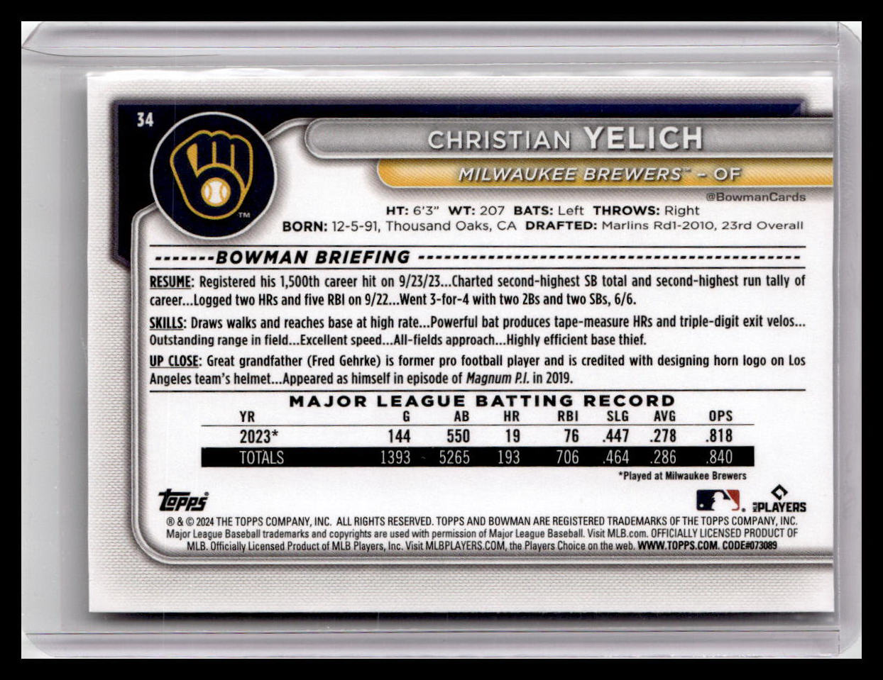 2024 Bowman #34 Christian Yelich