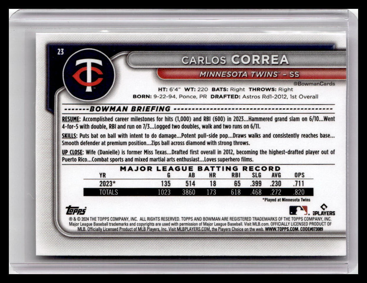 2024 Bowman #23 Carlos Correa