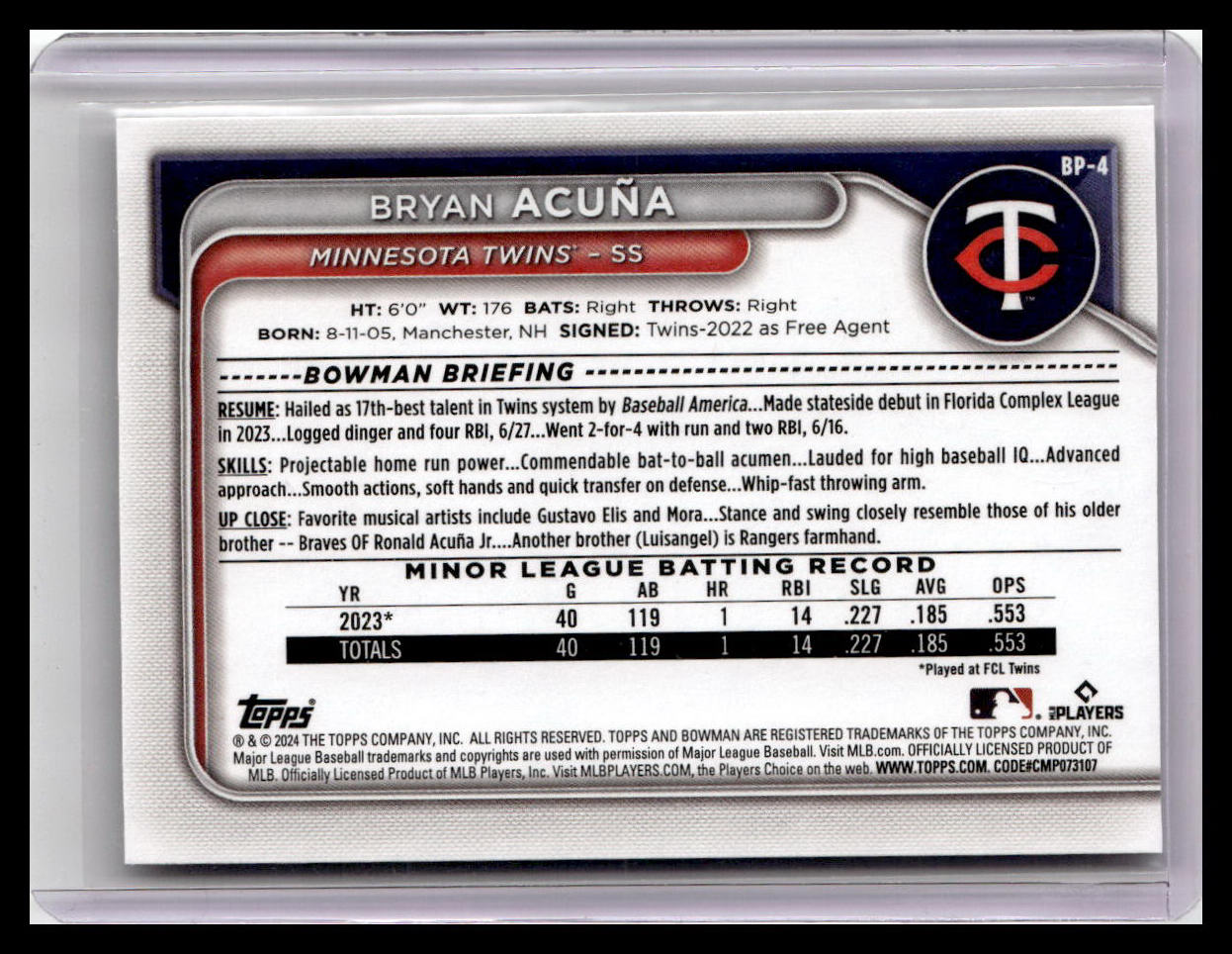 2024 Bowman #BP-4 Bryan Acuna Prospects