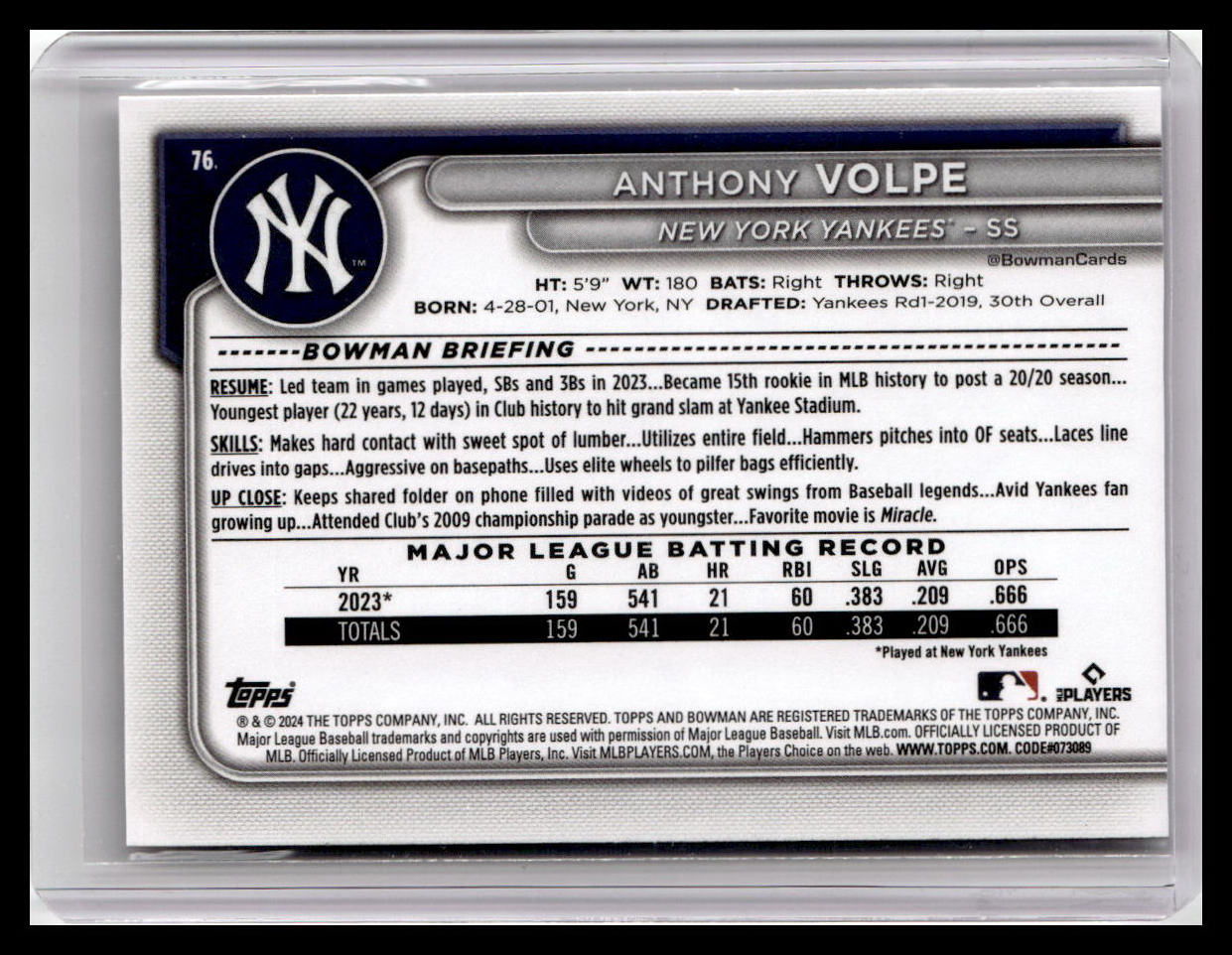 2024 Bowman #76 Anthony Volpe