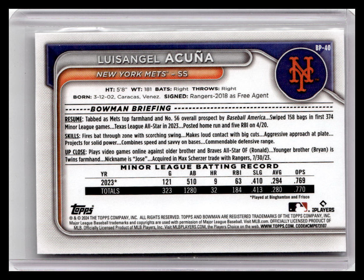 2024 Bowman #BP-40 Luisangel Acuna