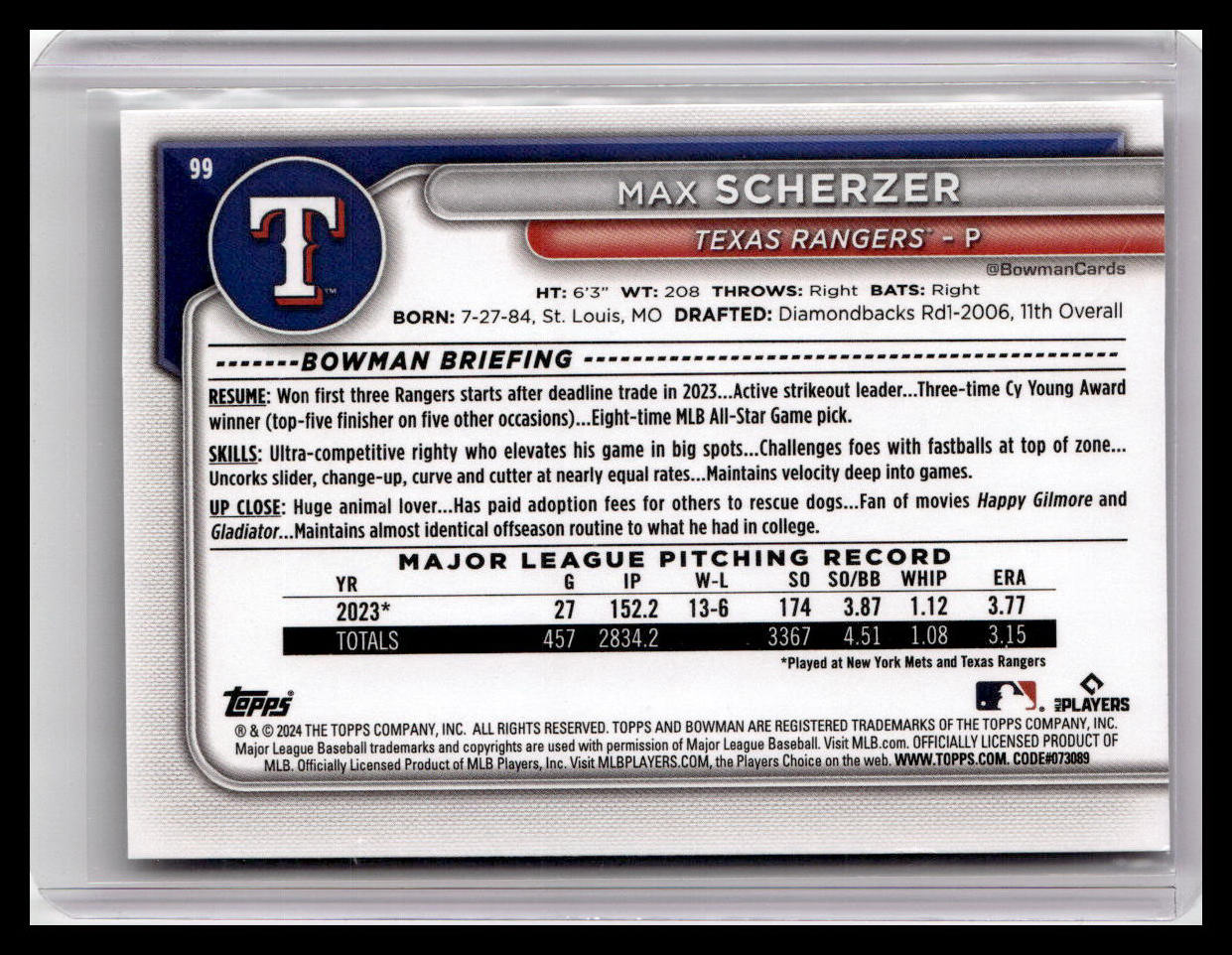 2024 Bowman #99 Max Scherzer
