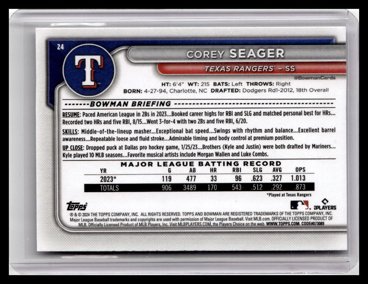 2024 Bowman #24 Corey Seager