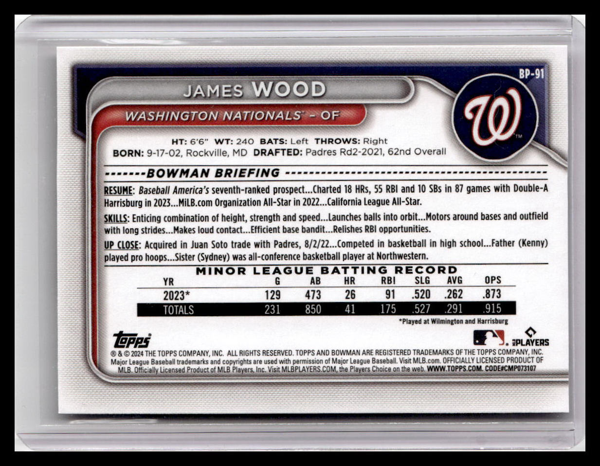 2024 Bowman #BP-91 James Wood Prospects