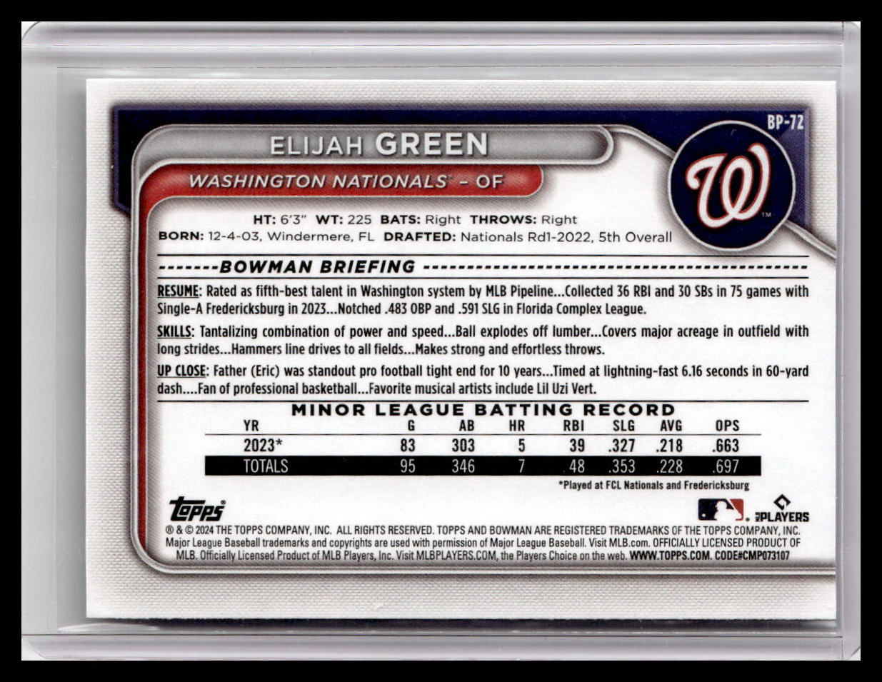 2024 Bowman #BP-72 Elijah Green Prospects