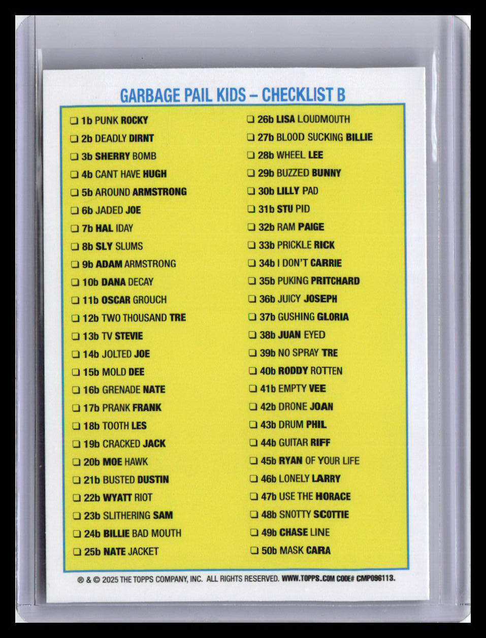 2024 Topps GPK: Battle of the Bands Green Day #49b Chase Line 160/199