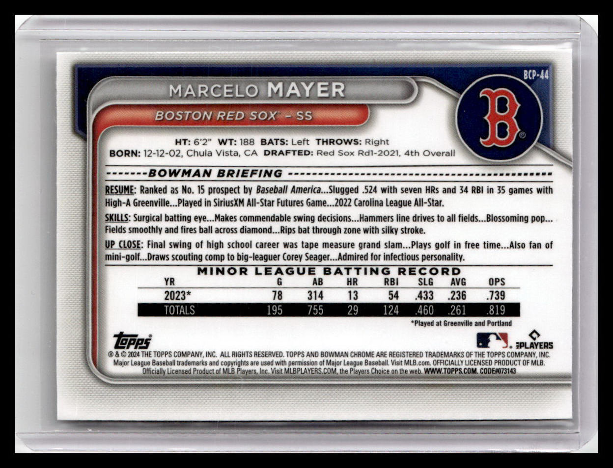 2024 Bowman #BCP-44 Marcelo Mayer Chrome Prospects