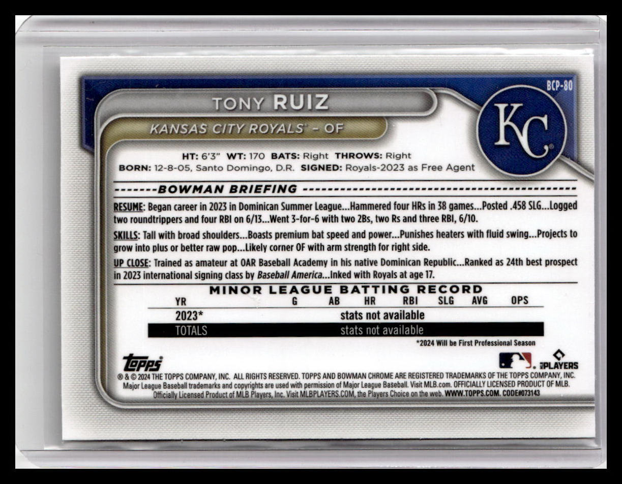 2024 Bowman #BCP-80 Tony Ruiz Chrome Prospects