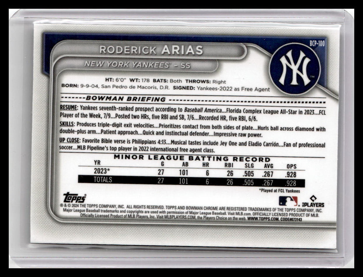 2024 Bowman #BCP-100 Roderick Arias Chrome Prospects