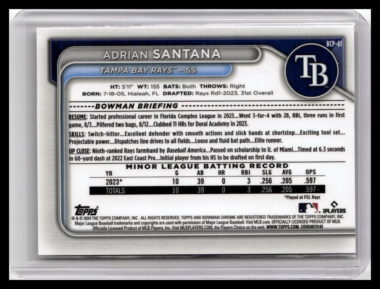 2024 Bowman #BCP-61 Adrian Santana Chrome Prospects