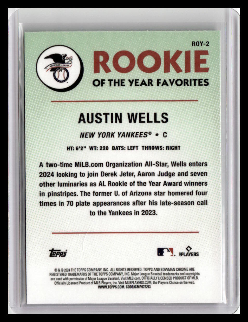 2024 Bowman #ROY-2 Austin Wells Rookie of the Year Favorites