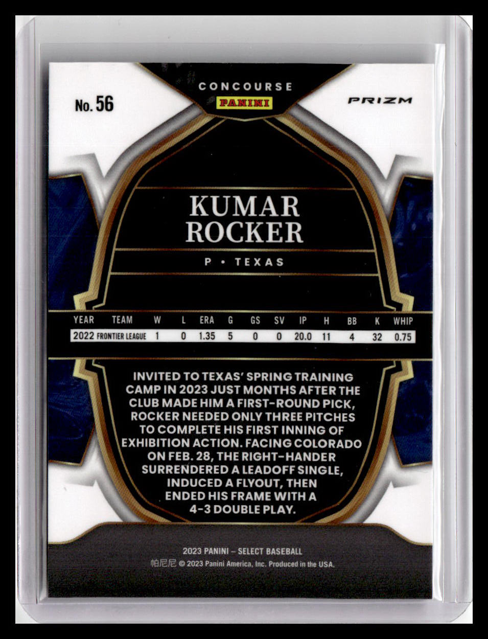 2023 Panini Select #56 Kumar Rocker Blue Prizm