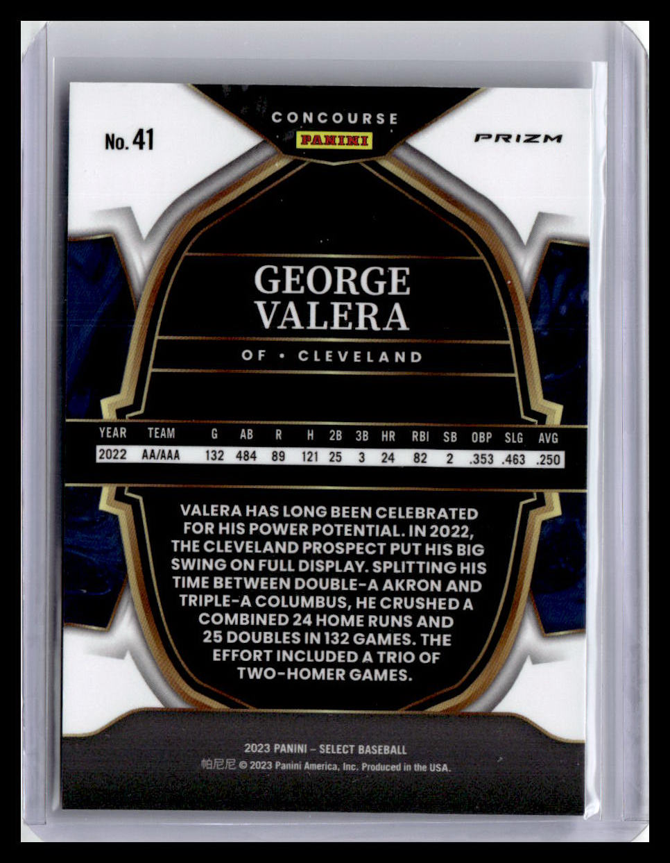 2023 Panini Select #41 George Valera Blue Prizm
