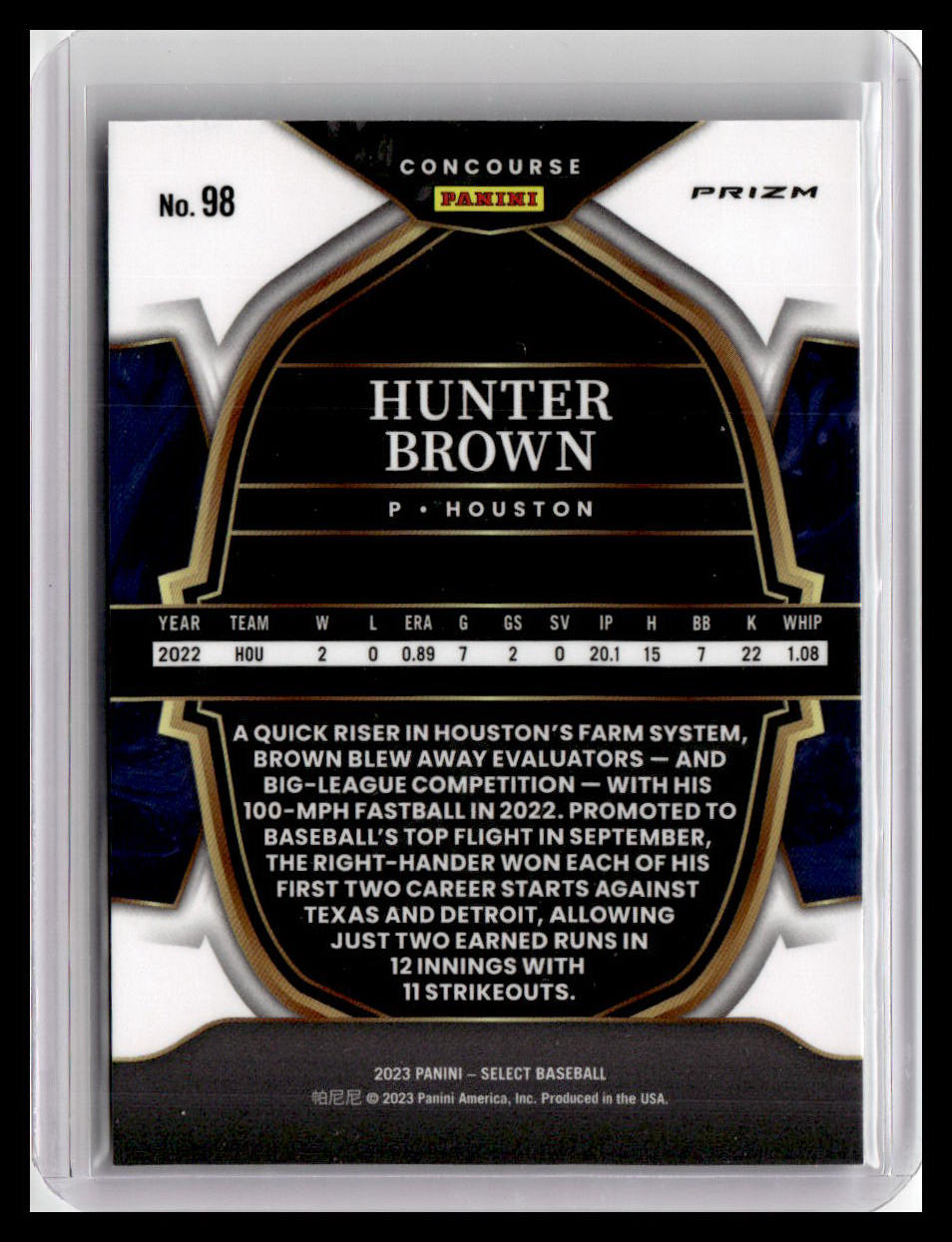 2023 Panini Select #98 Hunter Brown Blue Prizm