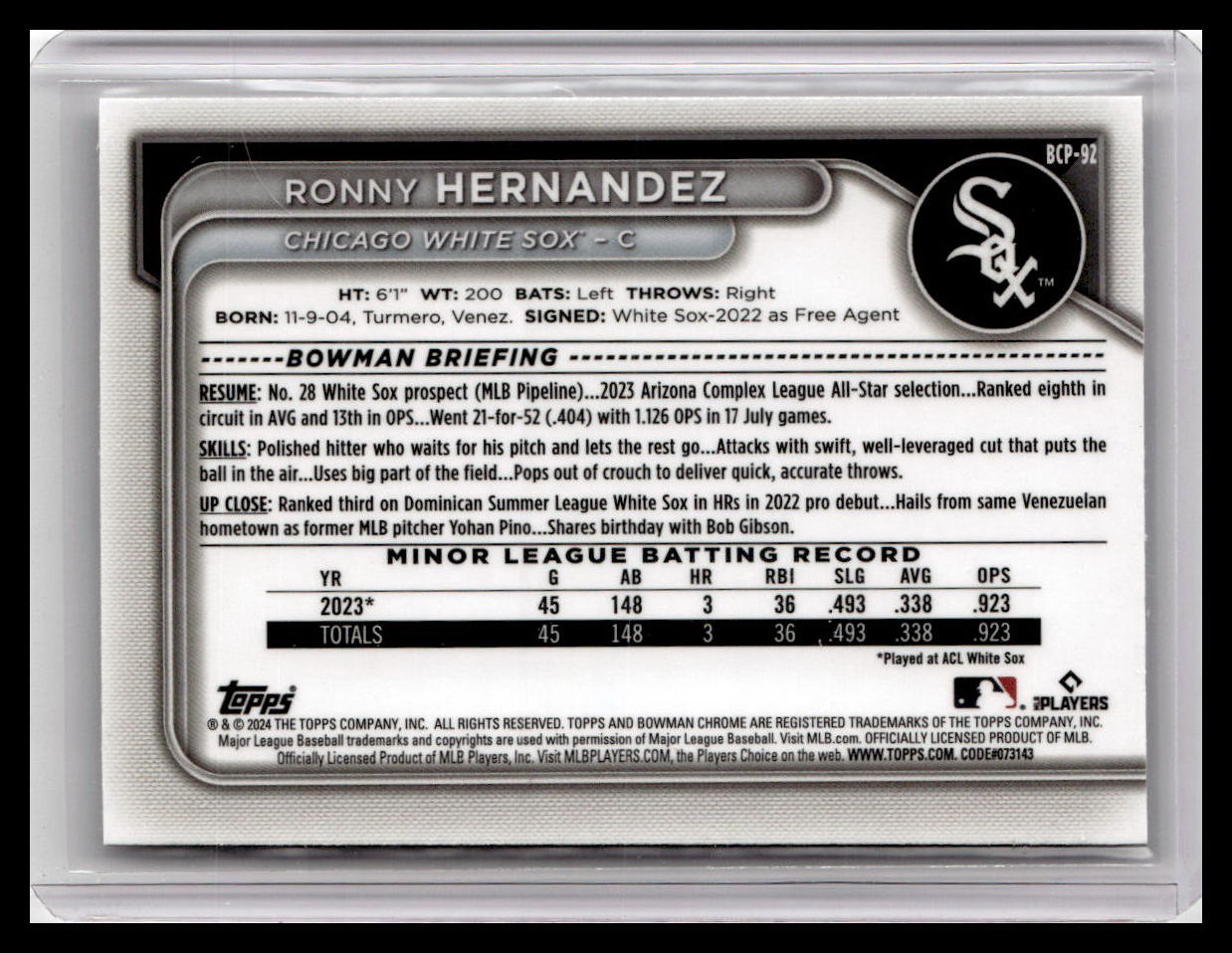 2024 Bowman #BCP-92 Ronny Hernandez Chrome Prospects
