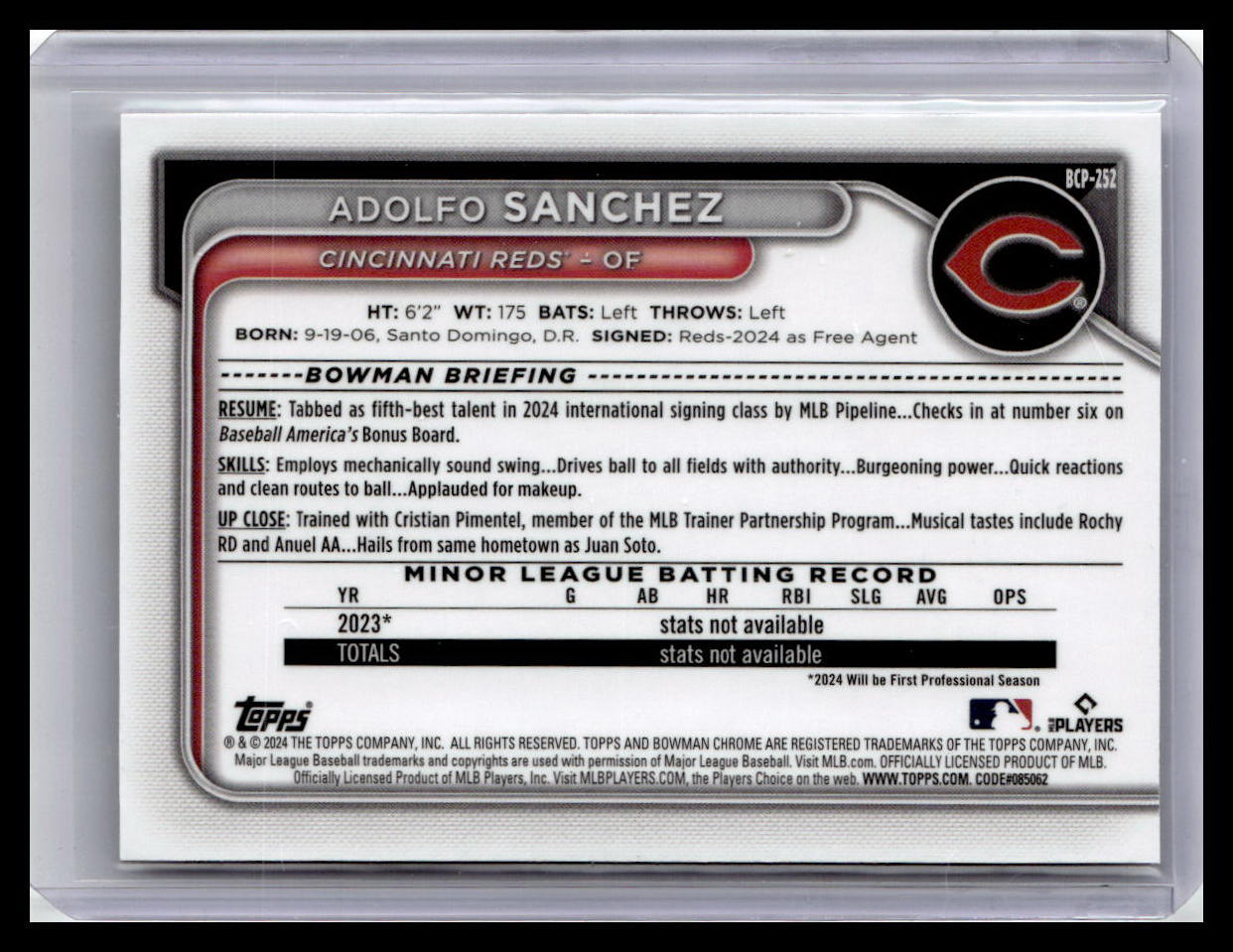 2024 Bowman Chrome #BCP-252 Adolfo Sanchez Prospects