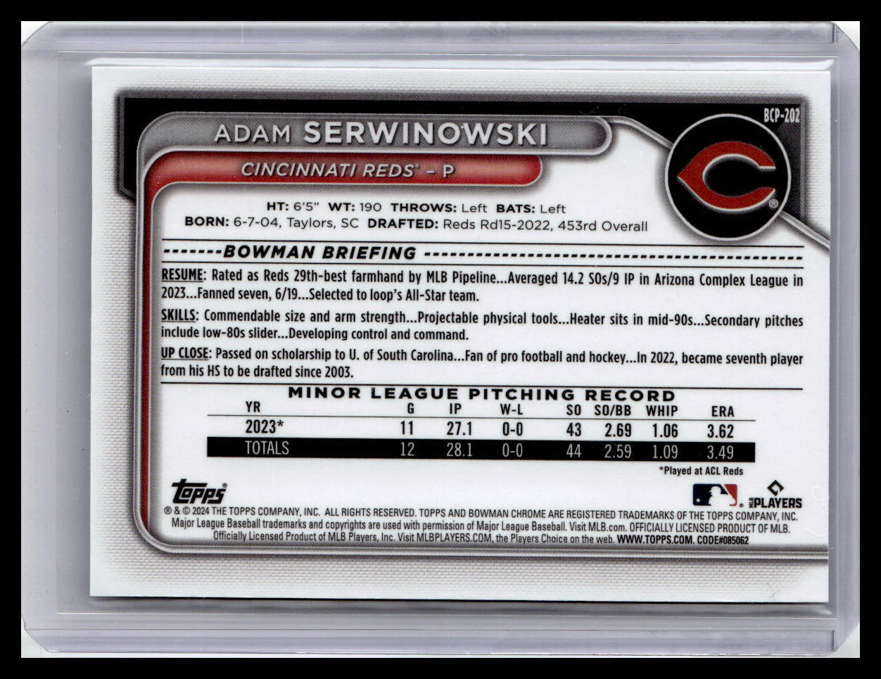 2024 Bowman Chrome #BCP-202 Adam Serwinowski Prospects