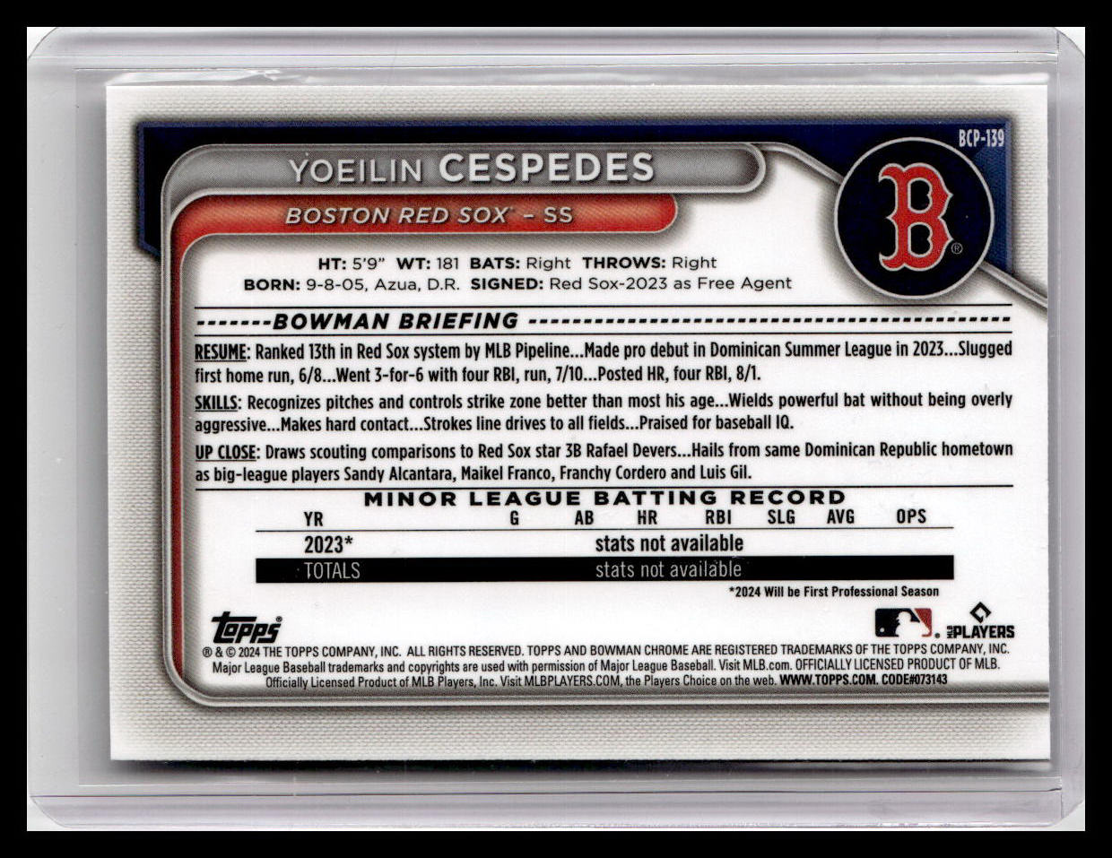 2024 Bowman #BCP-139 Yoeilin Cespedes Chrome Prospects