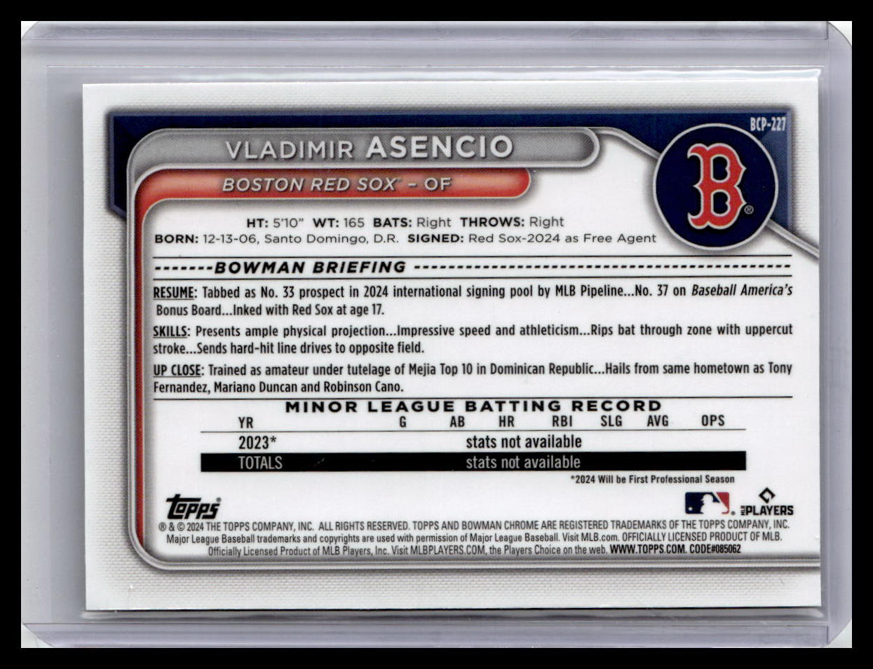 2024 Bowman Chrome #BCP-227 Vladimir Asencio Prospects