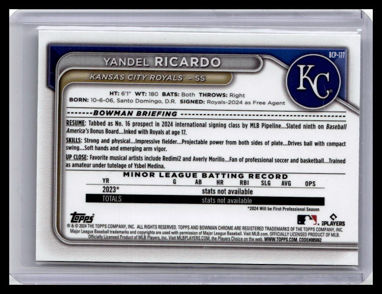 2024 Bowman Chrome #BCP-177 Yandel Ricardo Prospects